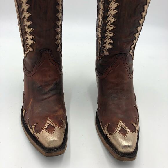 Circle G Women's Overlay & Embroidery & Studded Boots Cognac Size 5.5 M - Picture 3 of 11